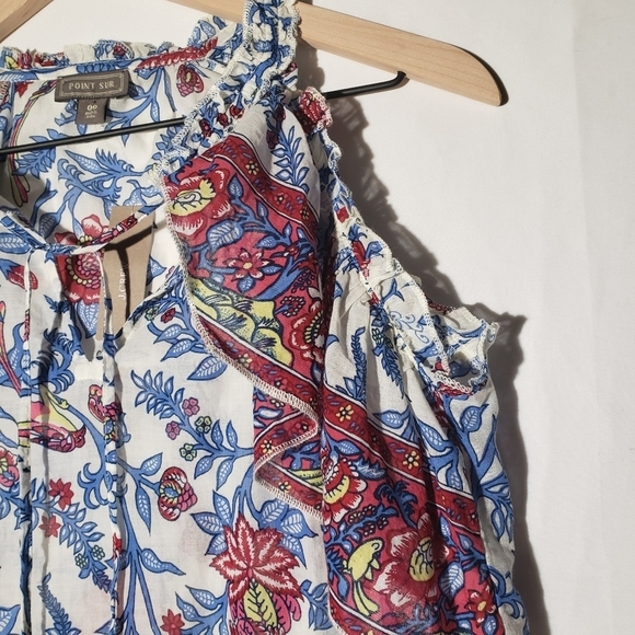 NEW Point Sur J.Crew Ruffle Block Print Tank Top 00 White Maroon Blue Blouse NWT - Picture 4 of 9
